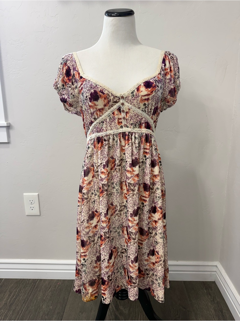 Vintage Free People Velvet Floral Dress